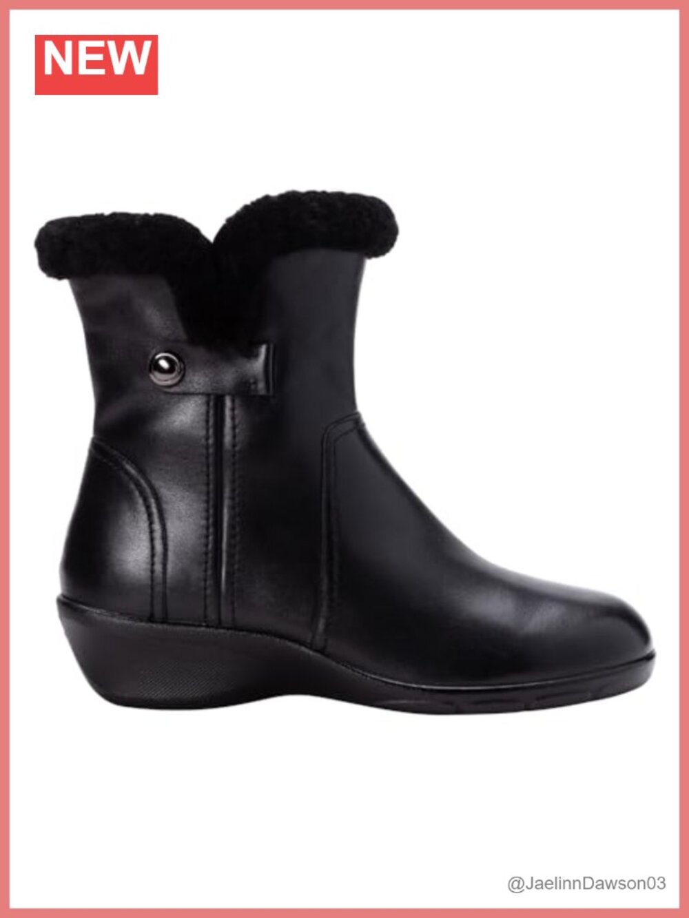 Mid-Calf Leather Bootie with Faux Fur Collar and Inside Zip